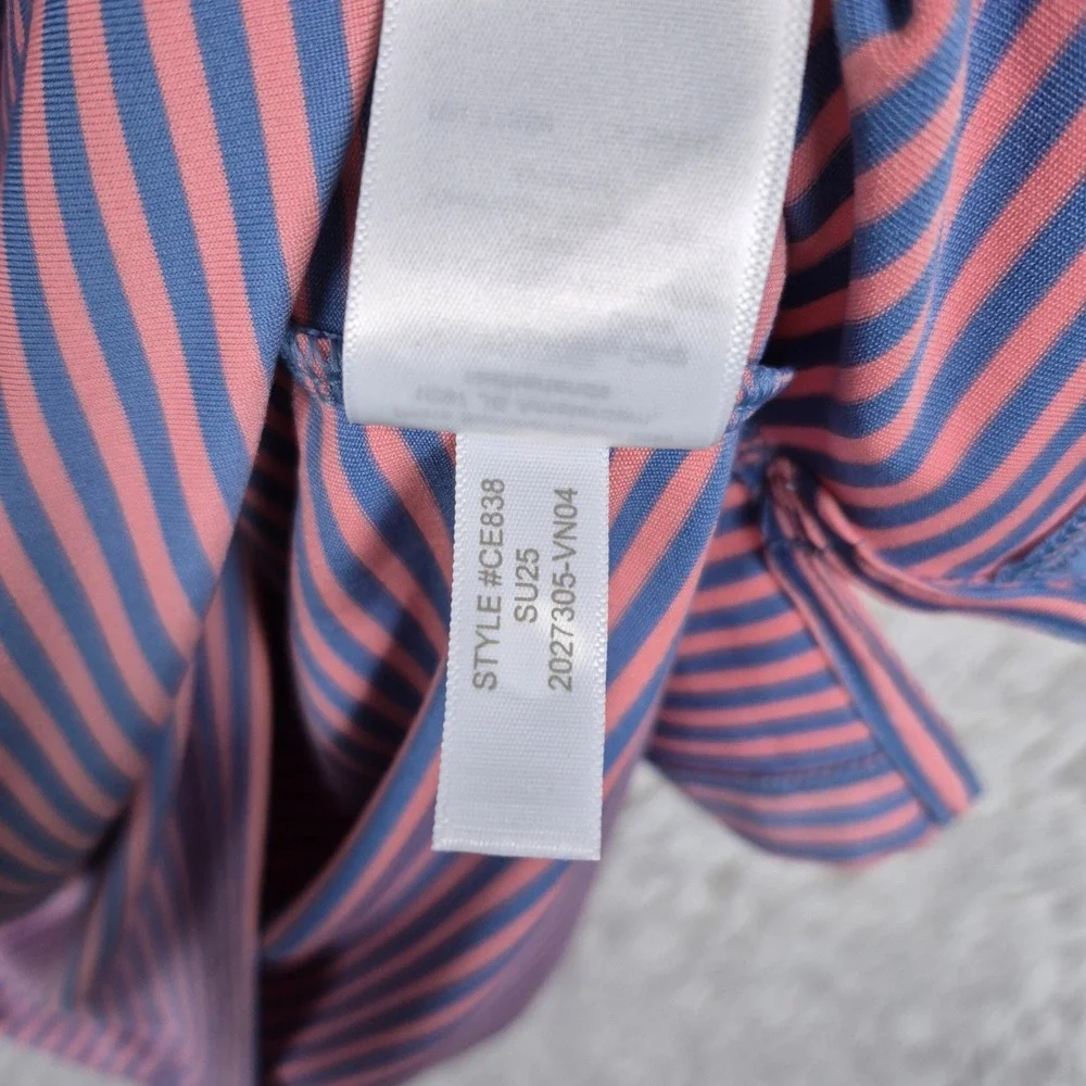 J. Crew Performance Polo Shirt Mens XL Pink Blue Striped Short Sleeve CE838 Golf